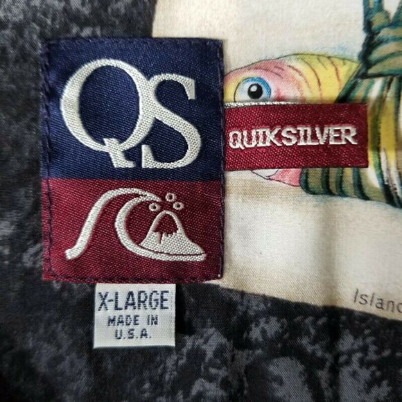 Quiksilver Qs Mens Xl Hawaiian Fish Rayon Button Up S/s Camp Shirt Made In Usa - Picture 9 of 12